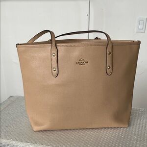 Coach Beige Leather Zip-top Tote Bag